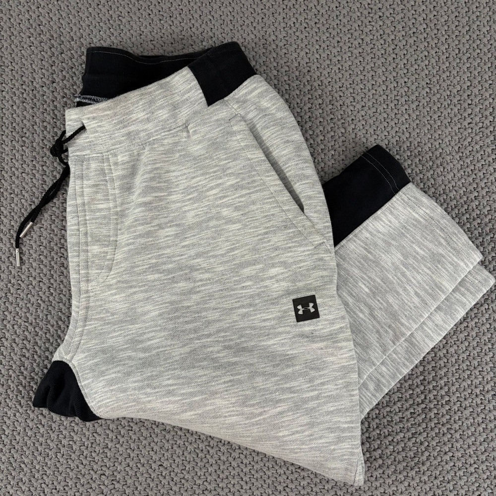 Under Armour Gray Black Fleece Tapered Drawstring Jogger Sweatpants Mens XL